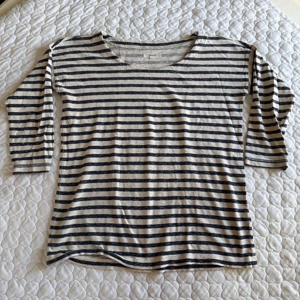 Madewell Scoop Neck Striped 3/4 Sleeve Top Size XS